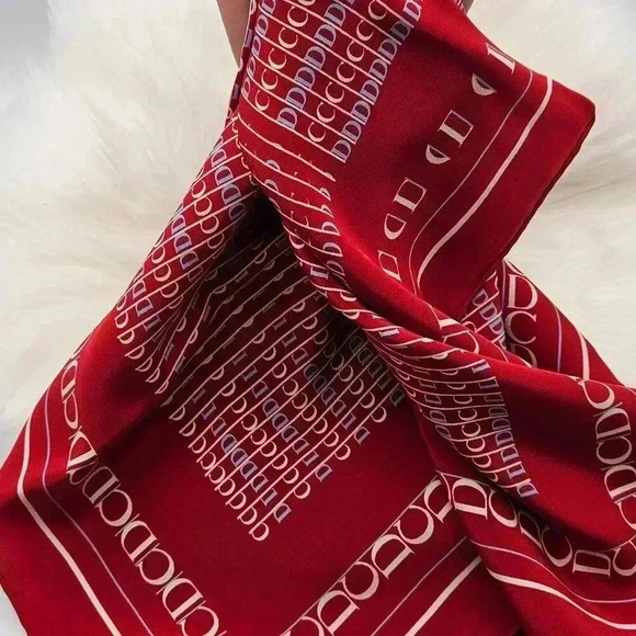 Price is FIRM* Christian Dior Red Silk Logo Scarf - Picture 4 of 8